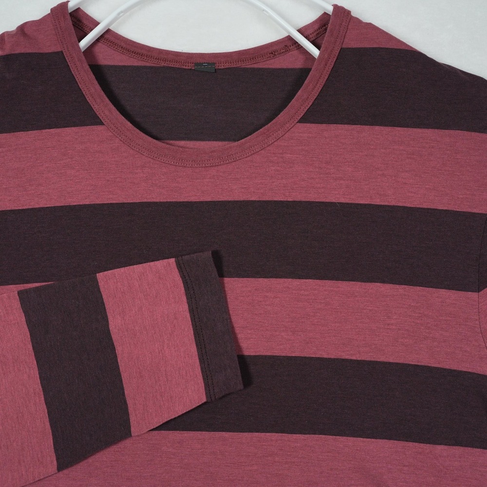Lululemon Mens Striped Long Sleeve Crew‎ Neck Tee Burgundy Plum Size L